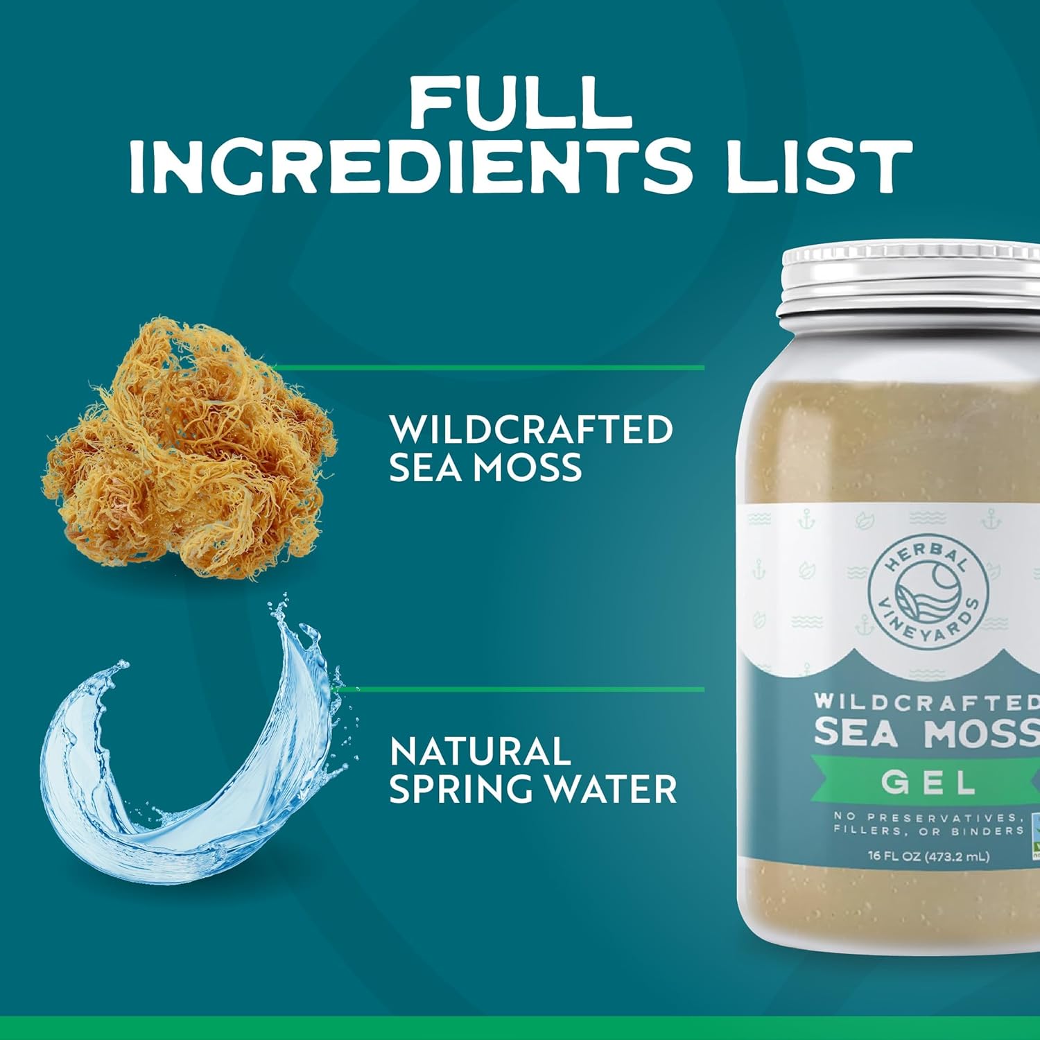 Wildcrafted Irish Gold Sea Moss Gel 16 Oz - Organic Seamoss Gel Made with Dried Seaweed & Fresh Sea Vegetables, Natural & Plant-Based, Harvested in Pristine Waters, USA