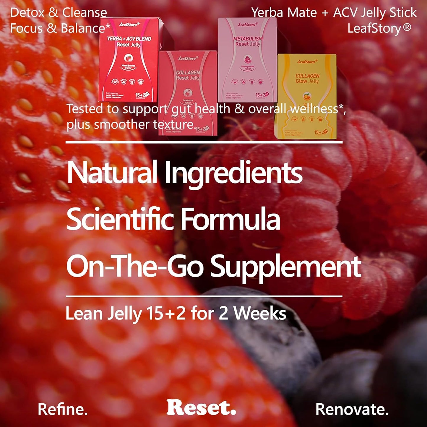 Revitalize Your Health with Our Yerba Mate & ACV Blend Reset Jelly Supplement - 15+2 Sticks for Gut Cleanse, Detox, and Metabolism Support