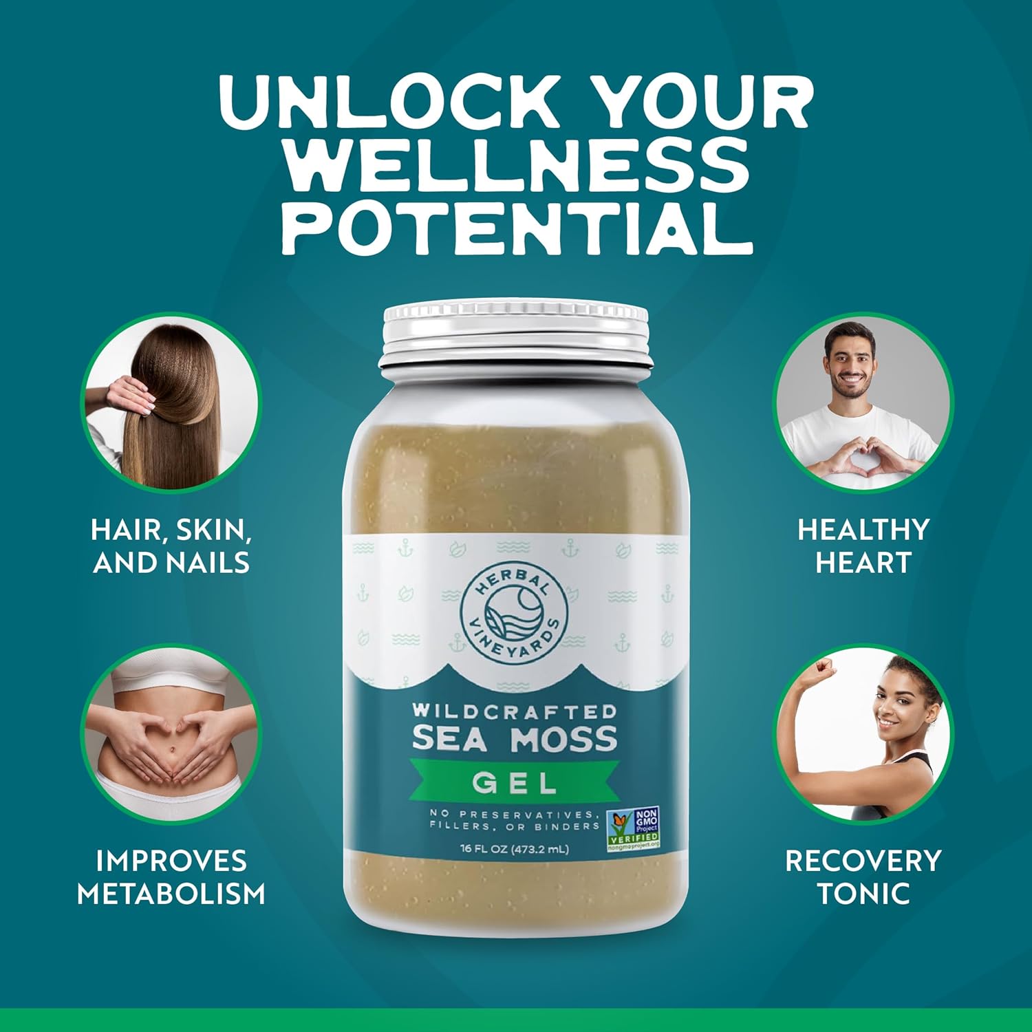 Wildcrafted Irish Gold Sea Moss Gel 16 Oz - Organic Seamoss Gel Made with Dried Seaweed & Fresh Sea Vegetables, Natural & Plant-Based, Harvested in Pristine Waters, USA