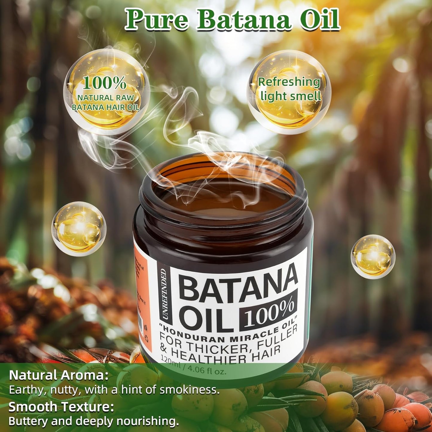 Batana Oil for Hair Growth - 100% Natural, Unrefined, and Organic from Honduras, 4.06 Ounce Jar for Frizz Control, Split End Repair, Texture Enhancement, and Shine.