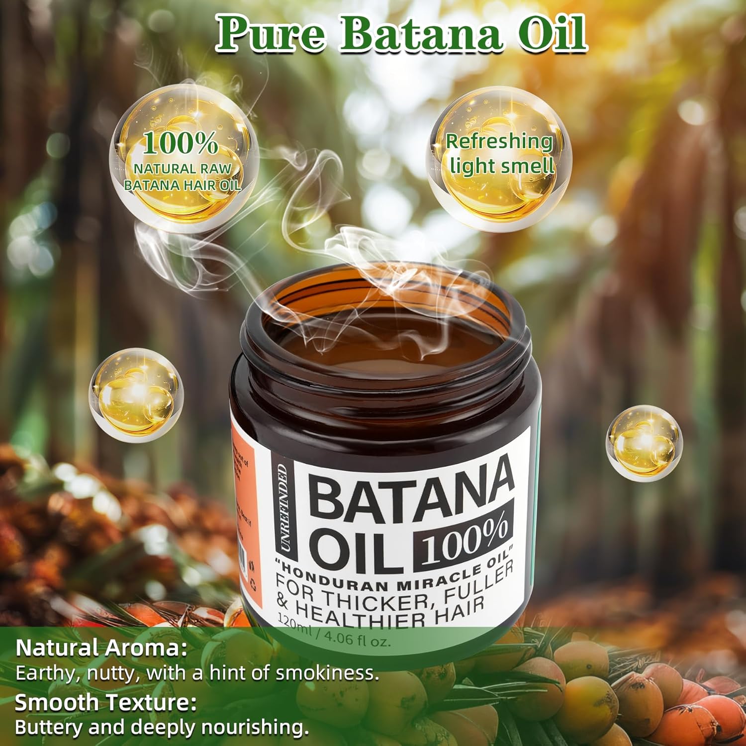 Batana Oil for Hair Growth - 100% Natural, Unrefined, and Organic from Honduras, 4.06 Ounce Jar for Frizz Control, Split End Repair, Texture Enhancement, and Shine.