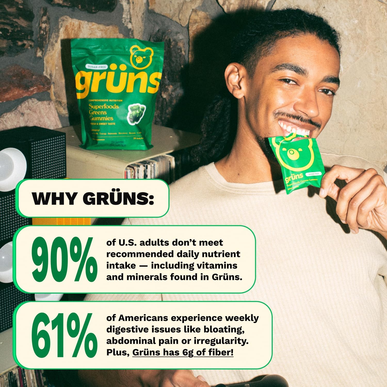 Adults Super Greens Gummies, Multivitamin Superfood Gummy Bears, Spirulina, Chlorella, Prebiotics & Fiber Gummies for Digestive Health, Adaptogens Supplement, 20 Vitamins & Minerals, 10 Count