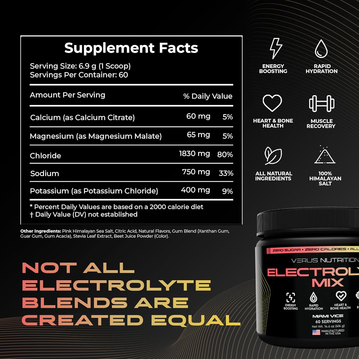 Sugar-Free Electrolyte Powder - Zero Calorie Hydration Mix for Fasting, Keto, and Vegan Diets | Natural Ingredients, 60 Servings