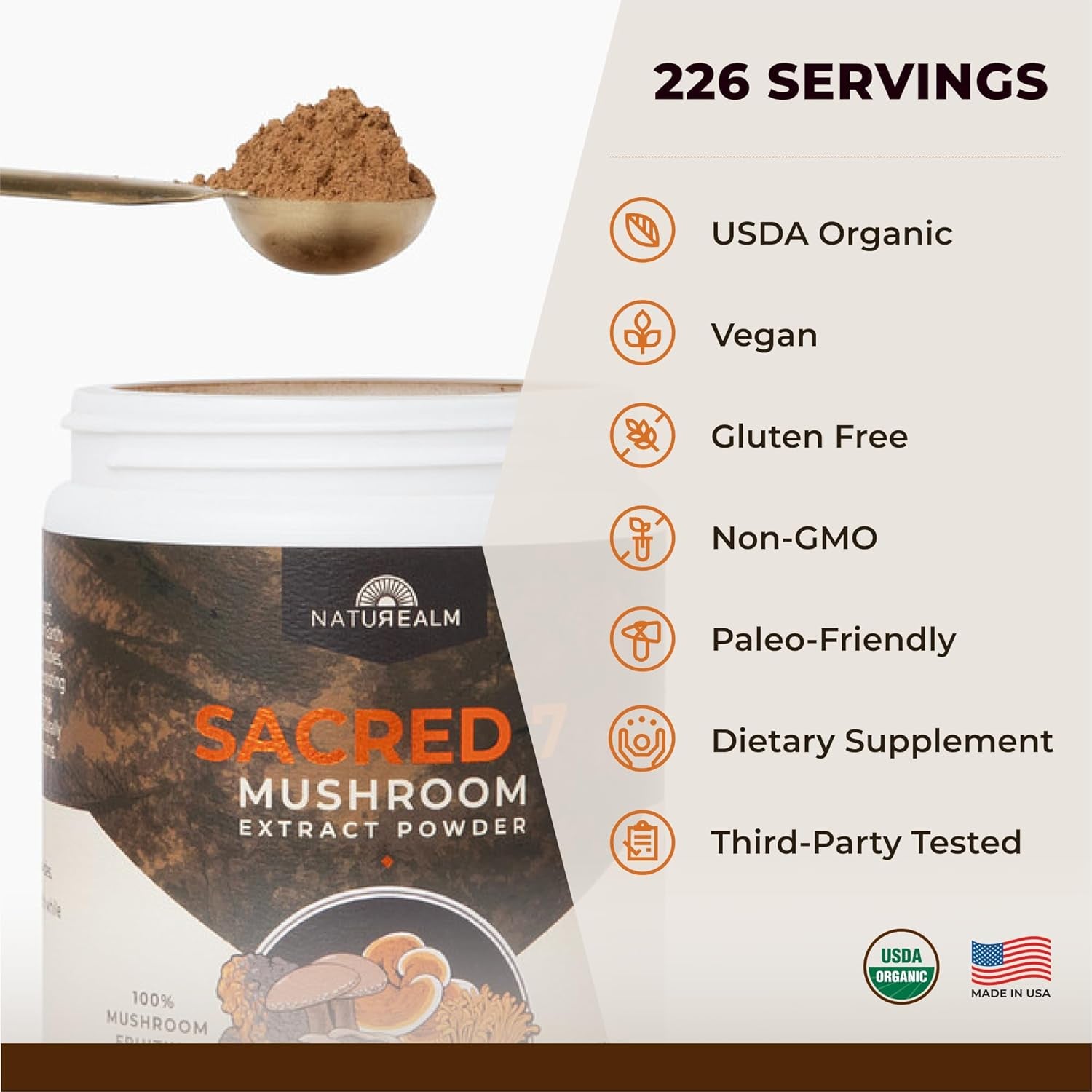 Sacred 7 Mushroom Powder Supplement - 7-in-1 Blend (7 Month Supply) | Immune Support, Cognitive Enhancement, and Energy Boost | Coffee Additive | Organic 100% Fruiting Body Extract of Lion's Mane, Reishi, and Chaga