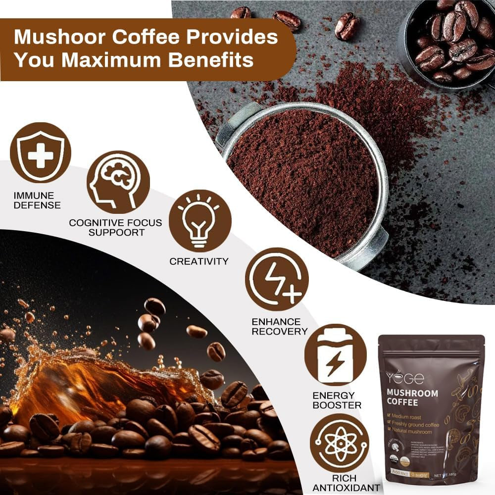 Instant Mushroom Coffee Blend with Cordyceps, Reishi, King Trumpet, Shiitake, Turkey Tail, and Lion's Mane for Enhanced Energy, Focus, Mood Support, and Immune Health (30 Servings)